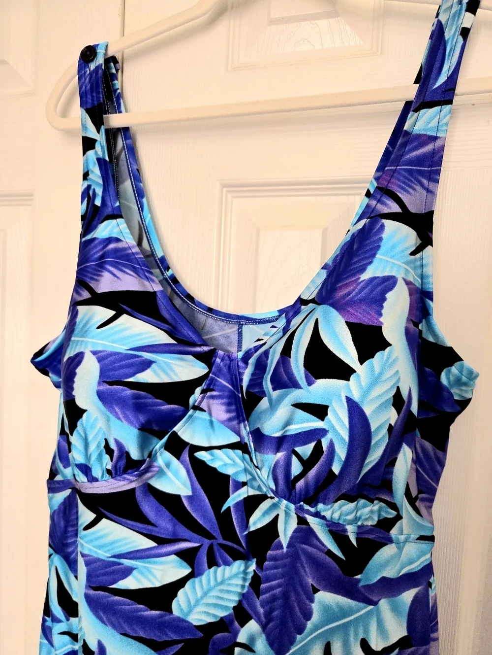 Maxine Of Hollywood Blue Tropical Leaf Print Swimsuit